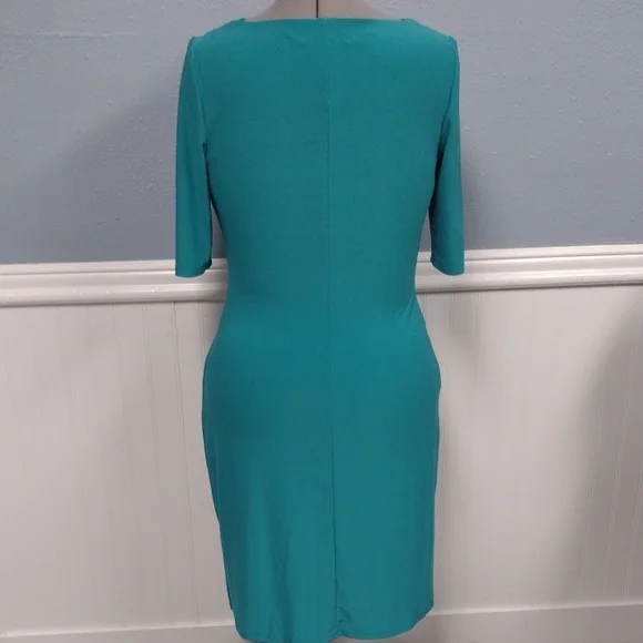 Lauren Ralph Lauren Asymmetrical Ruched Cowl Neck Dress in Blue Green - Picture 7 of 15